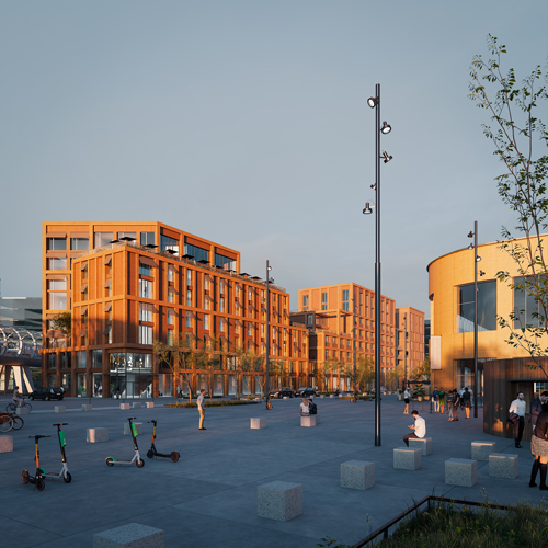 Rendu 3D Bâtiment logements bureaux commerces hôtels Tremblay Atelier de midi Architectes 2022
