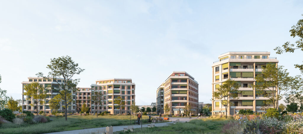 Rendu 3D perspective bâtiments modernes Paris Cachan 2023