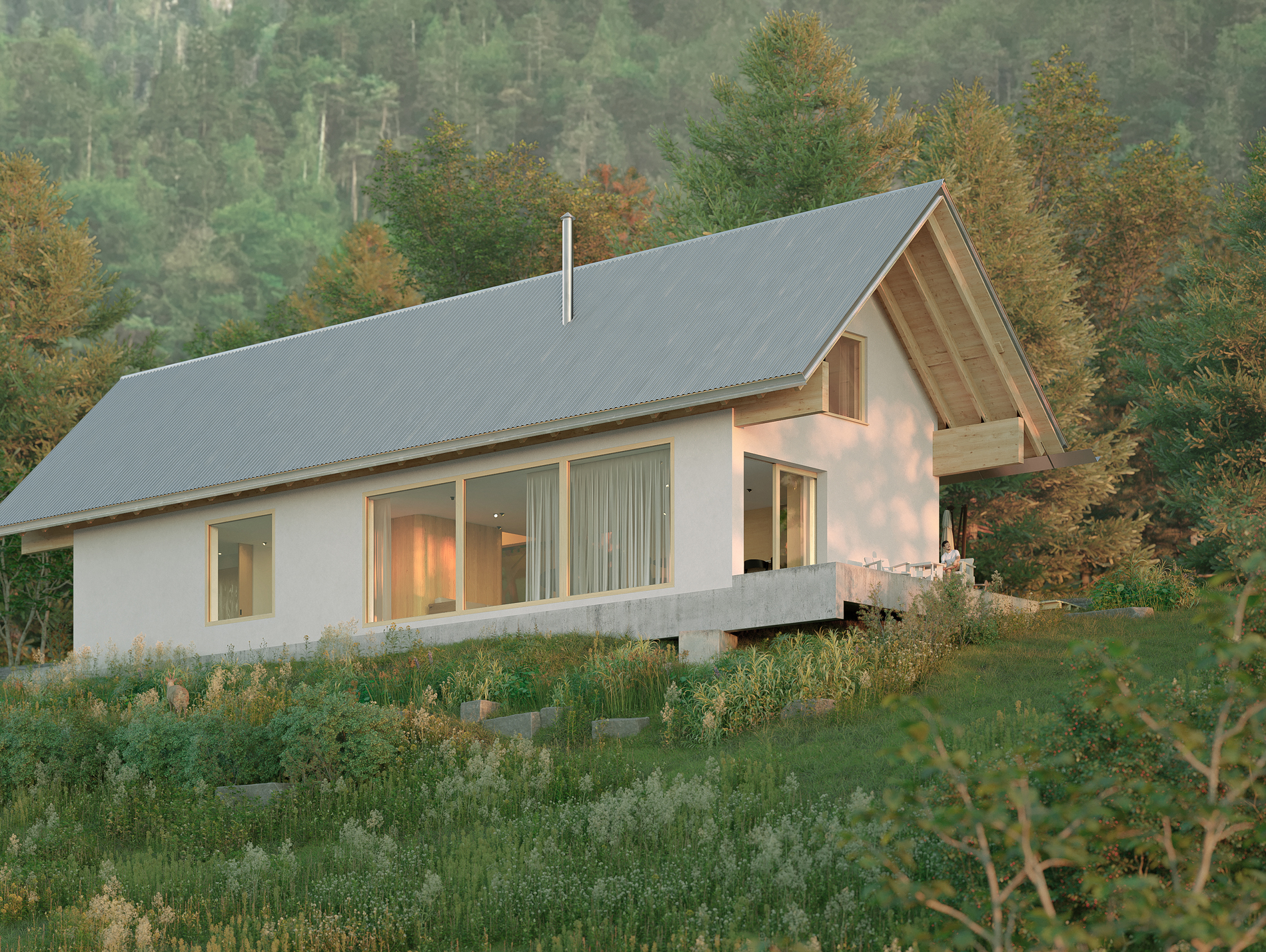 vue 3D chalet moderne hautes alpes France architecture biosourcée de montagne polka architecture Briançon