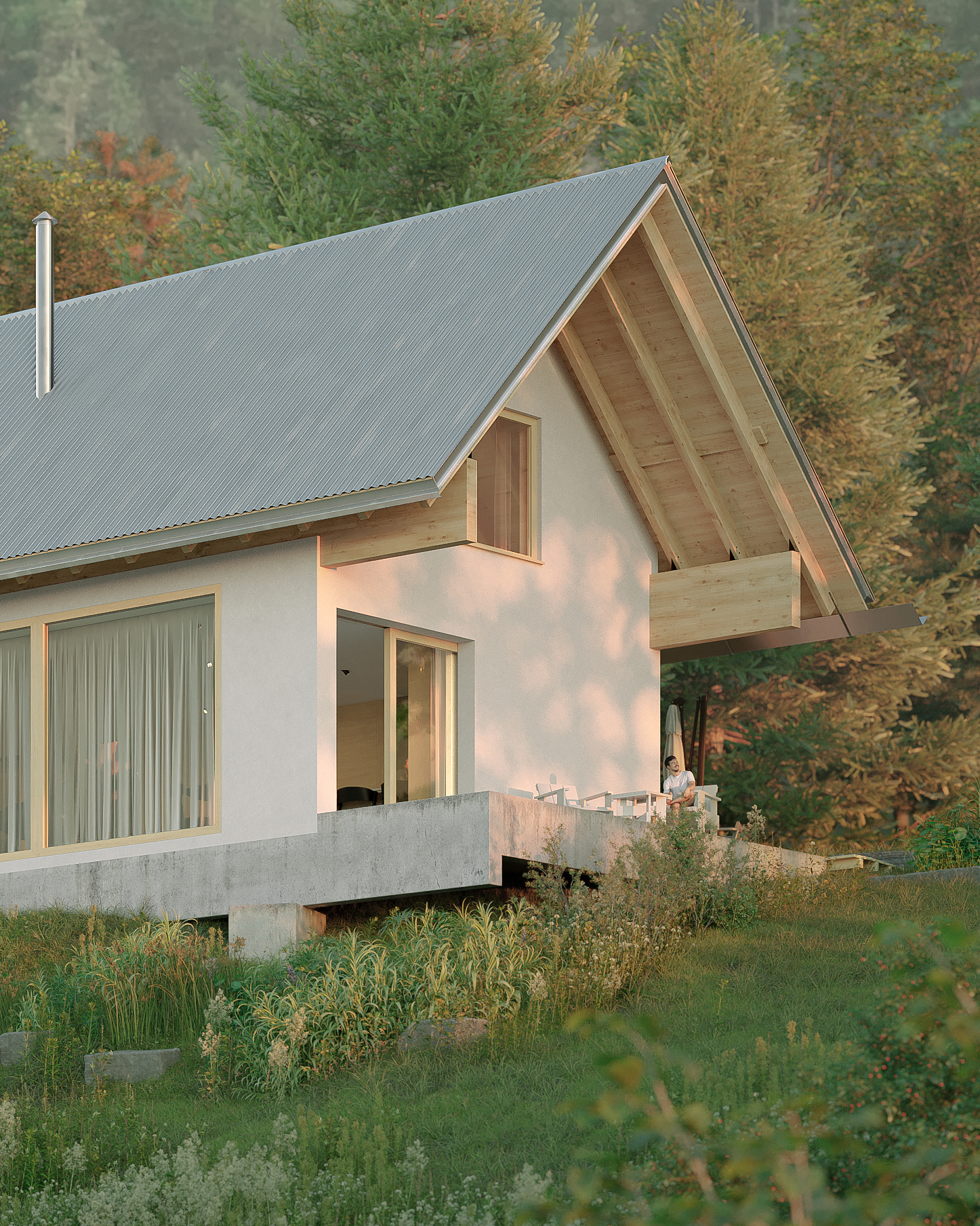 vue 3D chalet moderne hautes alpes France architecture biosourcée de montagne polka architecture Briançon